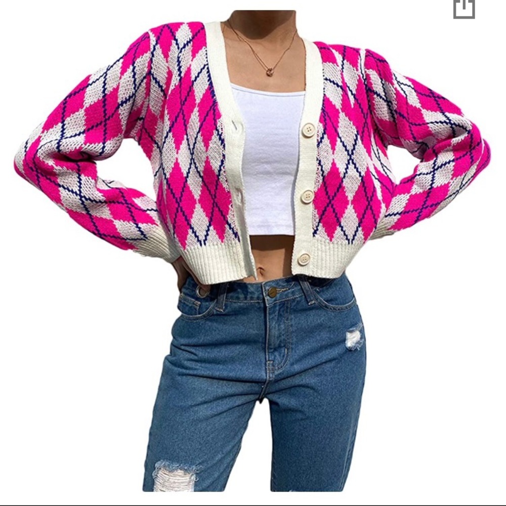 Cropped Argyle Cardigan